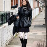 Қара пеплум стиліндегі былғары пиджак